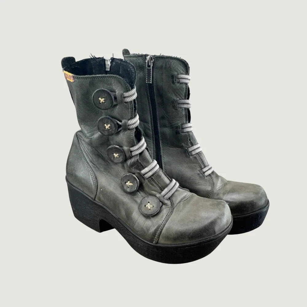 Unbranded Leather Platform Wedge Boots Size 36 5.5 6 Gray Steampunk Edgy Whimsy